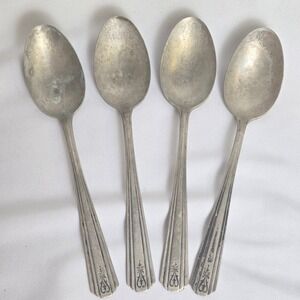 4 Vintage International Silver Avon Pattern Silverplate Spoons, 7.25"
